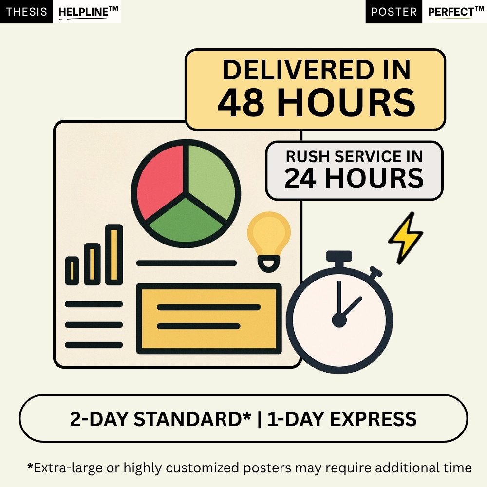 Lightning-fast conference poster design service — PosterPerfect™ delivers professional, print-ready conference posters within 48 hours or express rush service in just 24 hours for urgent deadlines.